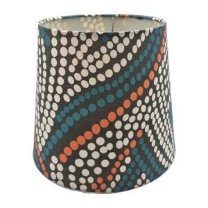 8" Fabric Drum Lampshade Turquoise Coral Whites Dots on Gray Uno Fitter